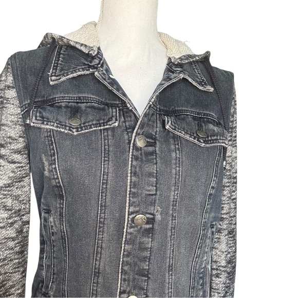 Free People Mixed Media Hooded Denim Jacket– Size M - Picture 5 of 10
